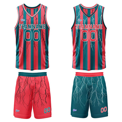 Custom Red Midnight Green Reversible Basketball Suit for Adults and Kids Personalized Jersey enthsush
