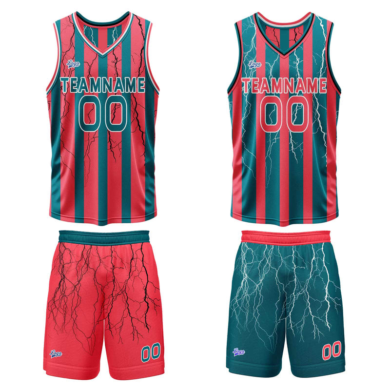 Custom Red Midnight Green Reversible Basketball Suit for Adults and Kids Personalized Jersey