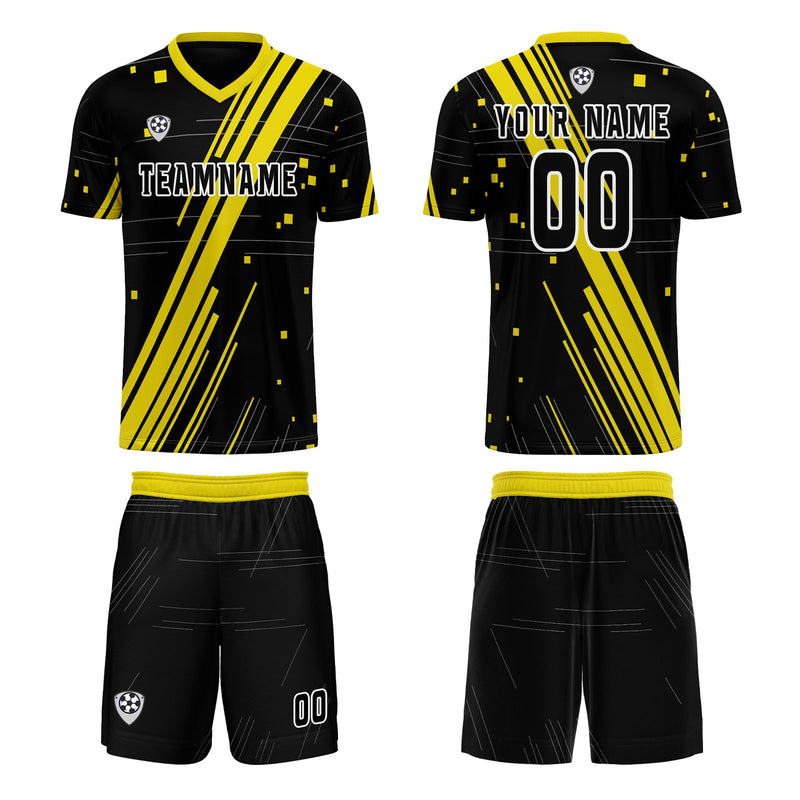 Custom Black Yellow Jerseys for Men Women Personalized Soccer Uniforms for Adult and Kid