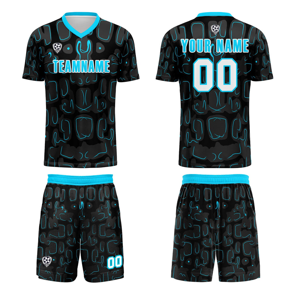 Custom Black Blue Cyan Jerseys for Men Women Personalized Soccer Uniforms for Adult and Kid enthsush