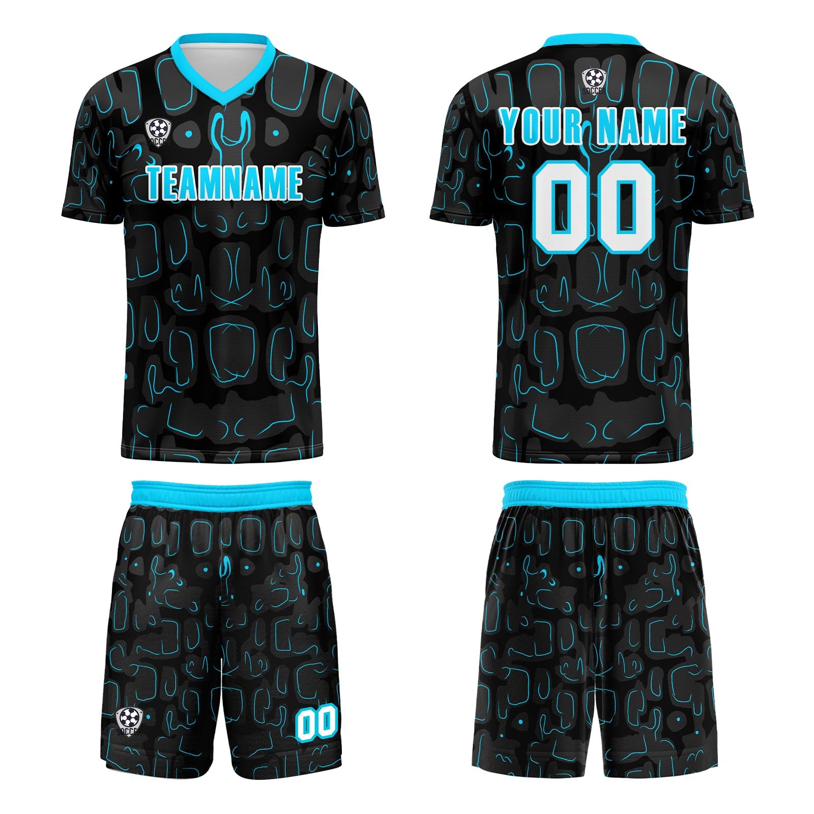 Custom Black Blue Cyan Jerseys for Men Women Personalized Soccer Uniforms for Adult and Kid enthsush