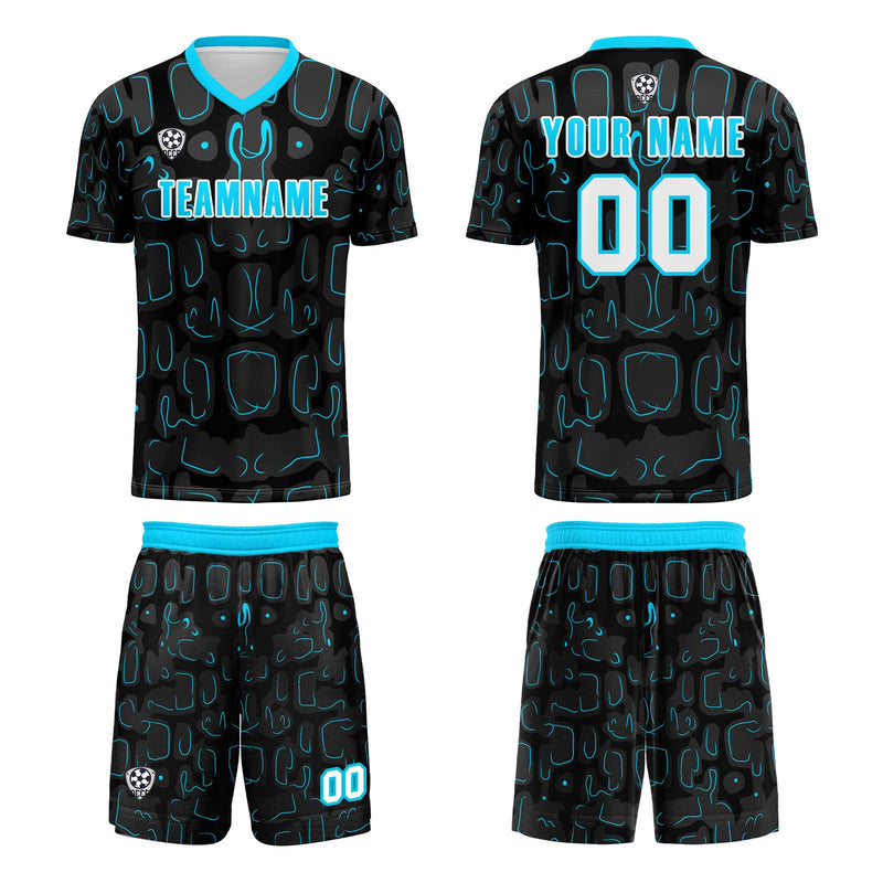 Custom Black Blue Cyan Jerseys for Men Women Personalized Soccer Uniforms for Adult and Kid