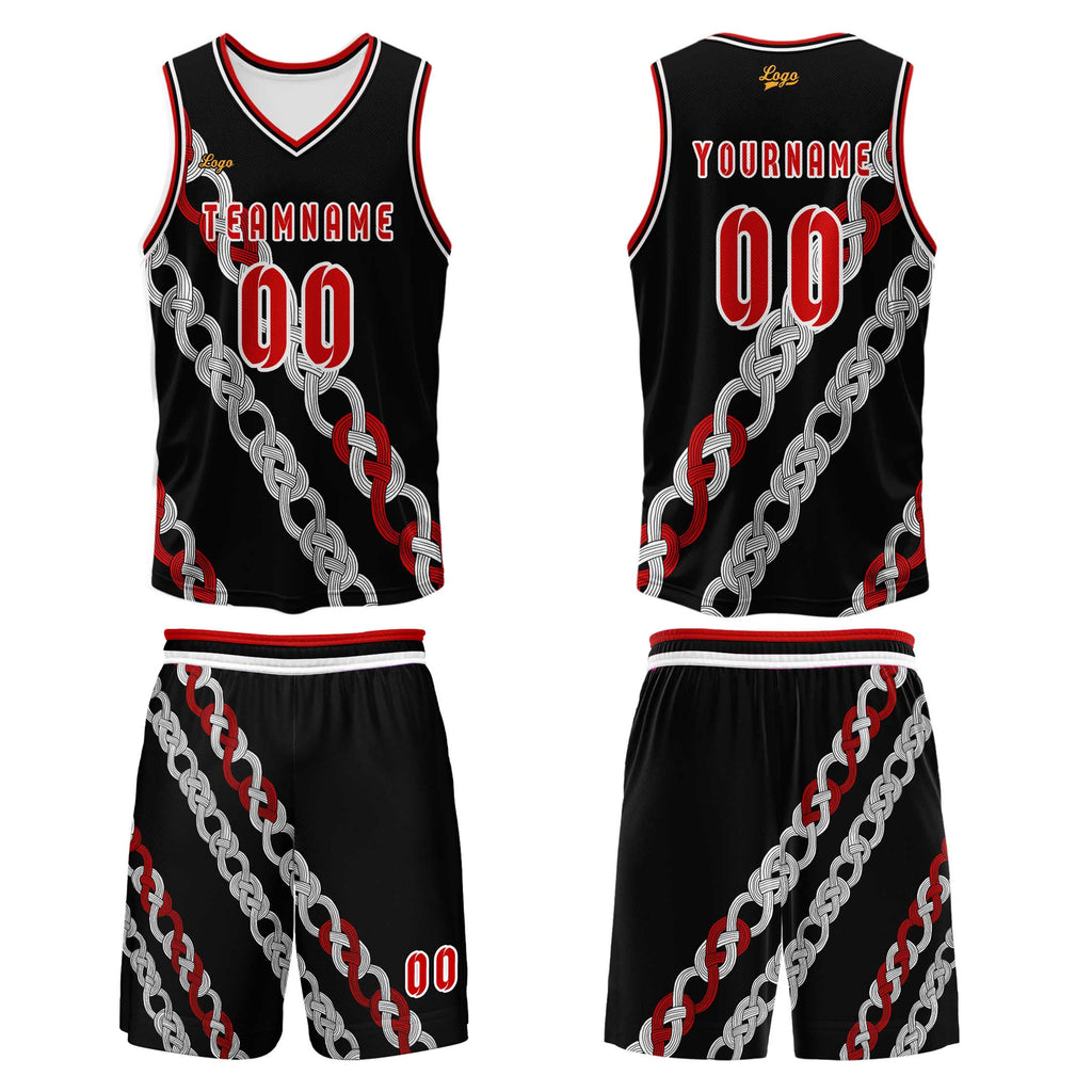 Custom Black Red Basketball Jersey Uniform Suit Printed Your Logo Name Number enthsush