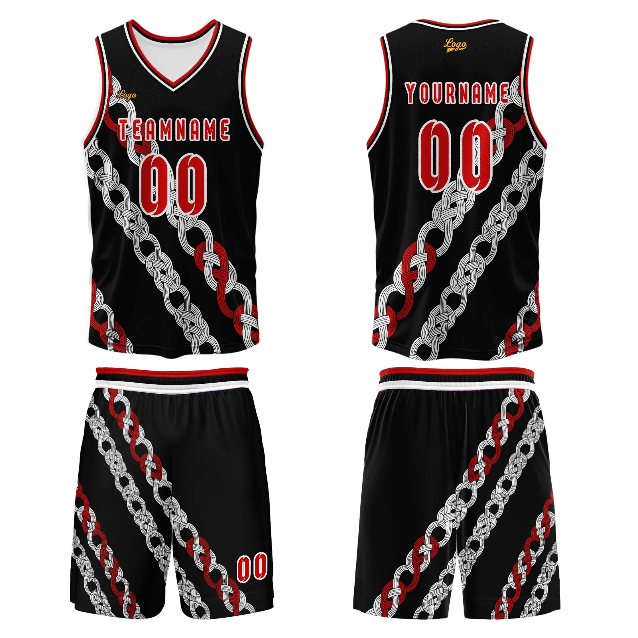 Custom Black Red Basketball Jersey Uniform Suit Printed Your Logo Name Number enthsush