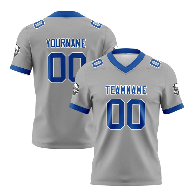 Custom Grey Blue Football Jersey Personalized Football Shirts for Men Women  Printed Team Name Number Logo