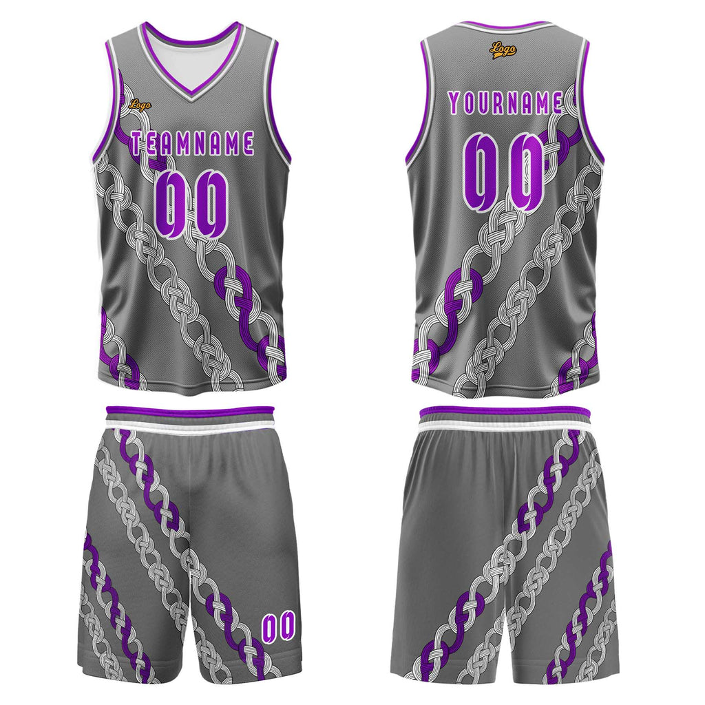 Custom Gray Violet Basketball Jersey Uniform Suit Printed Your Logo Name Number enthsush