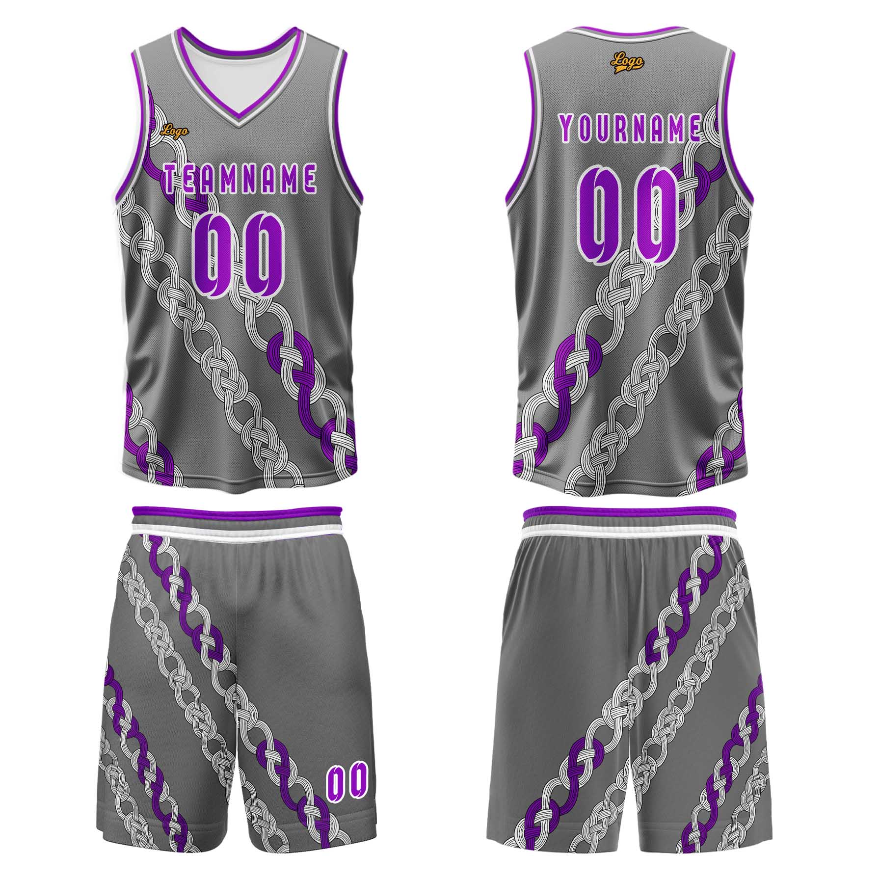 Custom Gray Violet Basketball Jersey Uniform Suit Printed Your Logo Name Number enthsush
