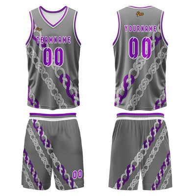 Custom Gray Violet Basketball Jersey Uniform Suit Printed Your Logo Name Number enthsush
