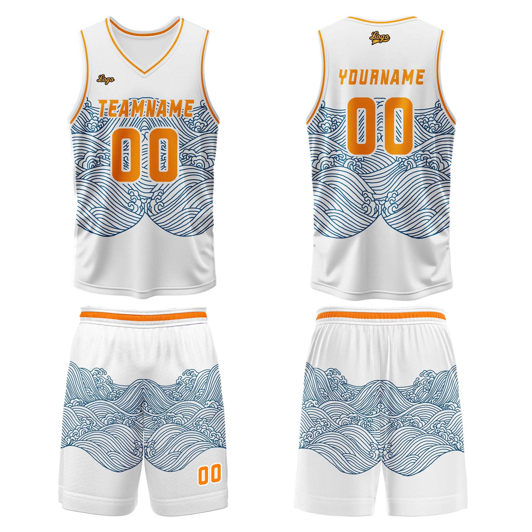 Custom White Blue Orange Basketball Jersey Uniform Suit Printed Your Logo Name Number enthsush