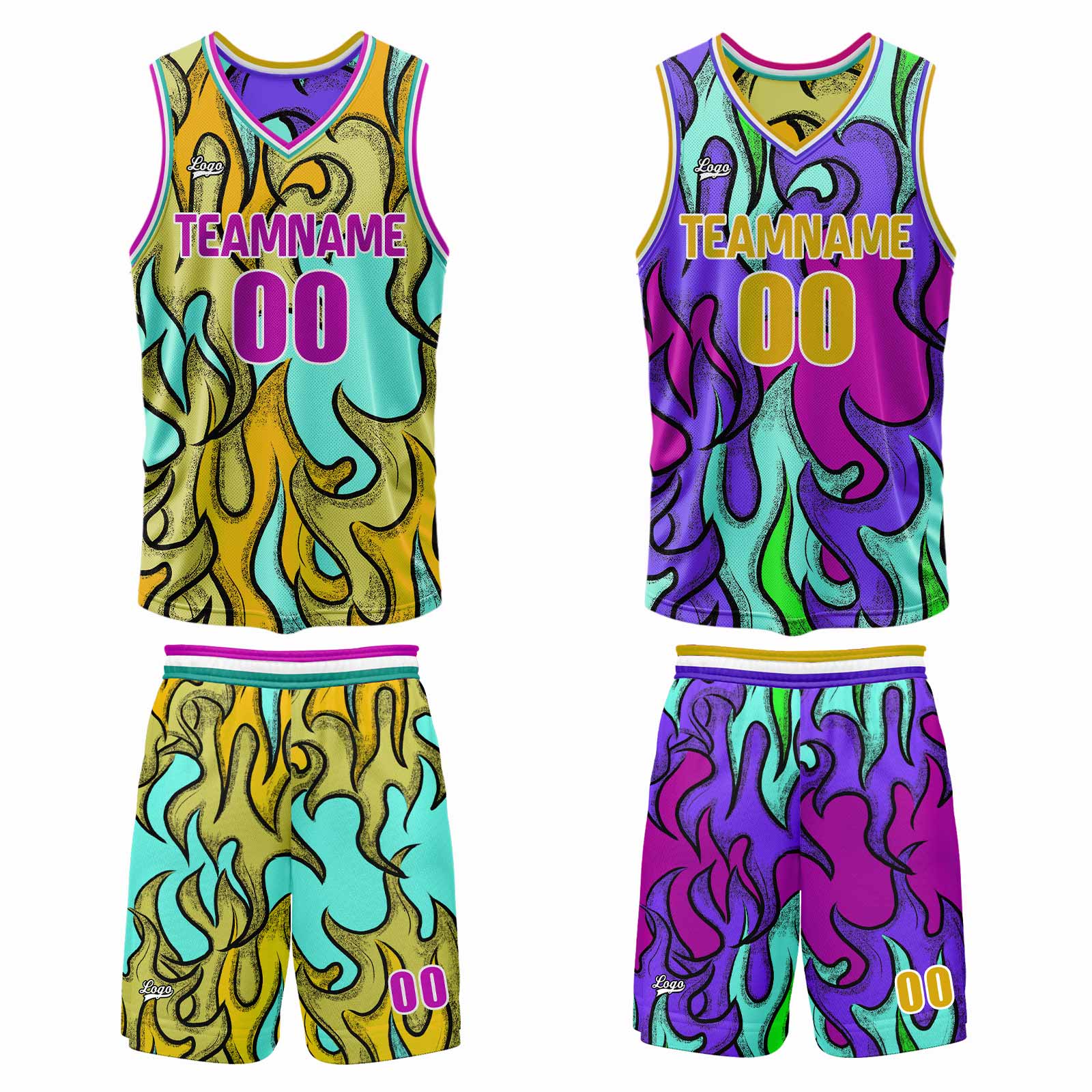 Custom Purple Yellow Reversible Basketball Suit for Adults and Kids Personalized Jersey enthsush