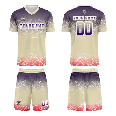 Custom Beige Purple Jerseys for Men Women Personalized Soccer Uniforms for Adult and Kid enthsush