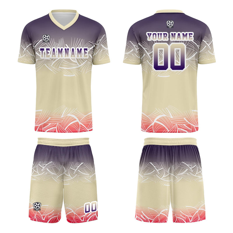 Custom Beige Purple Jerseys for Men Women Personalized Soccer Uniforms for Adult and Kid
