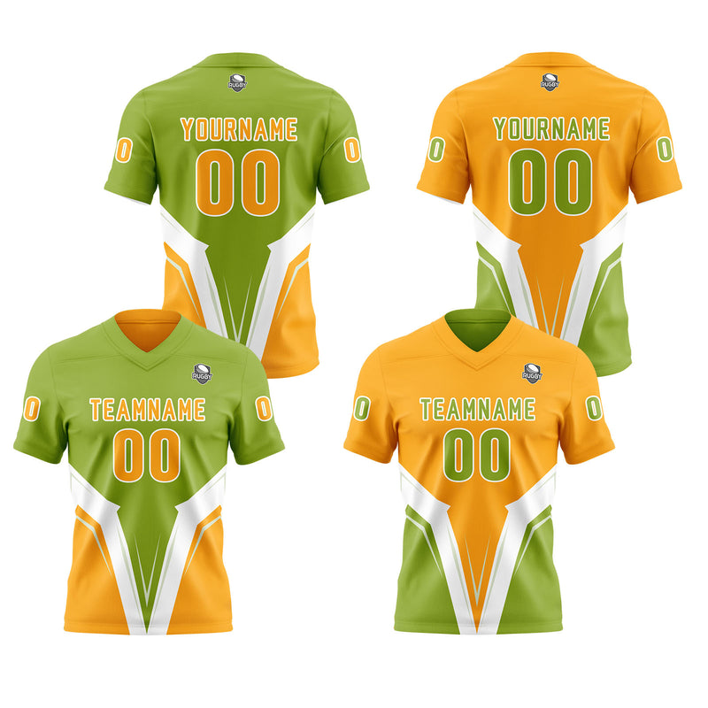 Custom Green Vibrant Orange Football Jersey Personalized Gradient Football Shirts for Men Printed Team Name Number Logo