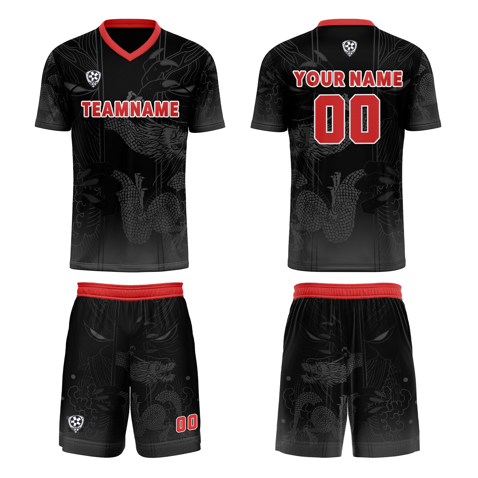 Custom Black Red Jerseys for Men Women Personalized Soccer Uniforms for Adult and Kid enthsush
