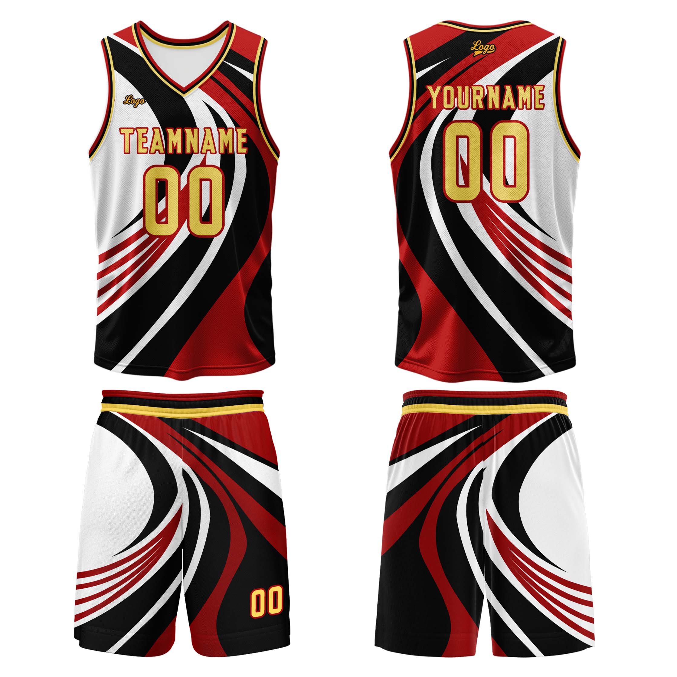 Custom Red Yellow Basketball Jersey Uniform Suit Printed Your Logo Name Number enthsush