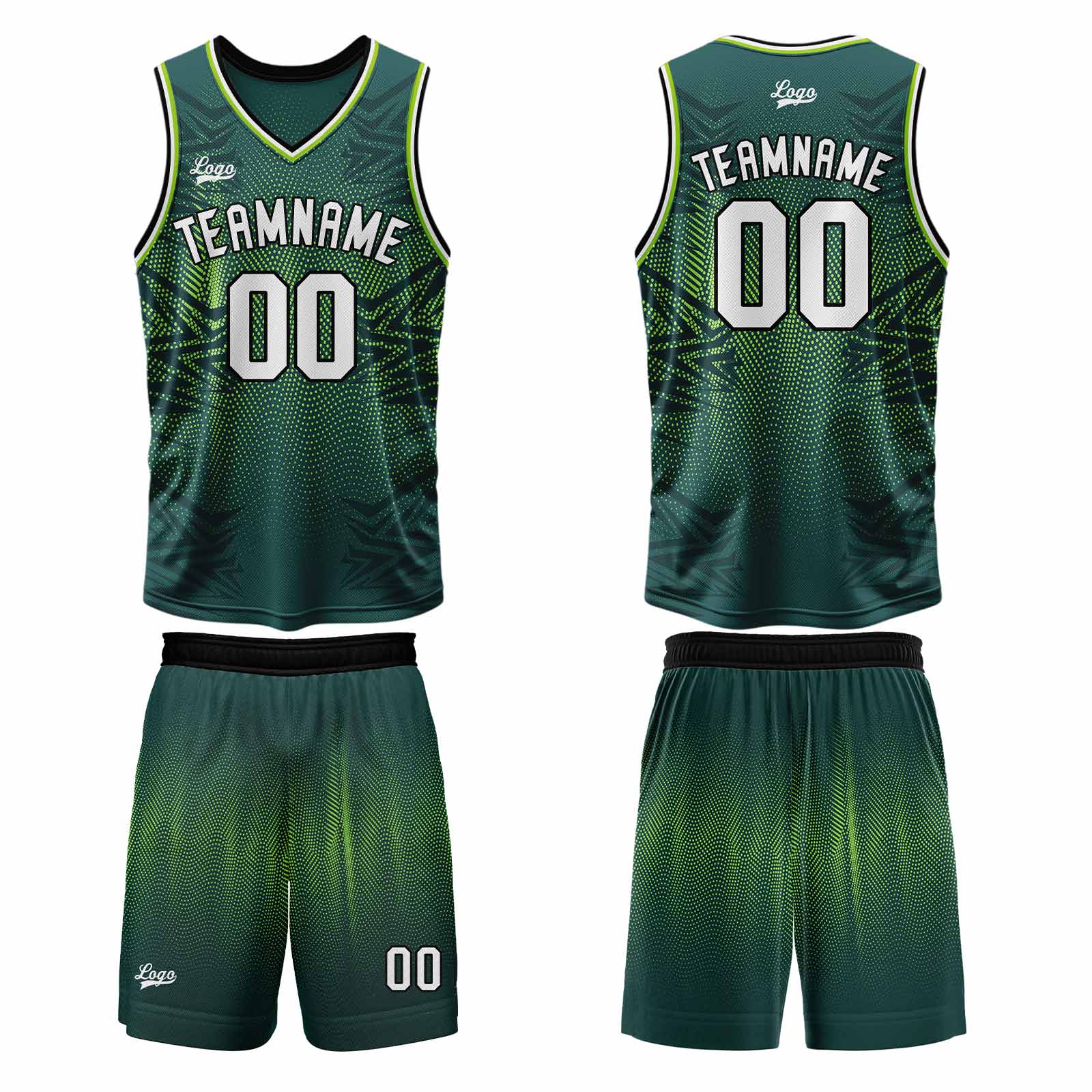 Custom Green Basketball Jersey Uniform Suit Printed Your Logo Name Number enthsush