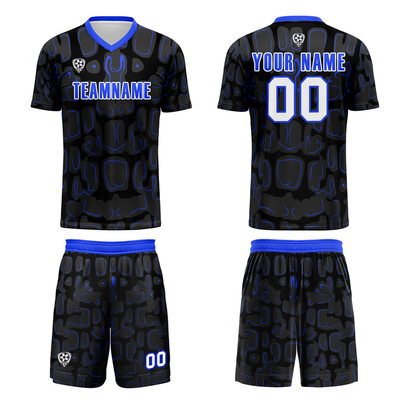 Custom Black Blue Jerseys for Men Women Personalized Soccer Uniforms for Adult and Kid