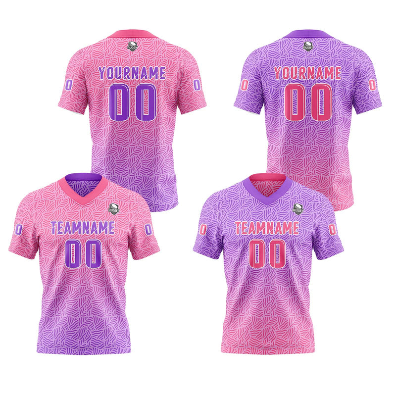 Custom Purple Pink Football Jersey Personalized Gradient Football Shirts for Men Printed Team Name Number Logo