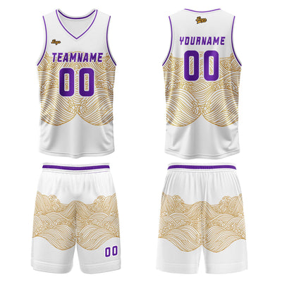 Custom White Yellow Violet Basketball Jersey Uniform Suit Printed Your Logo Name Number enthsush