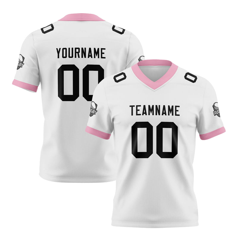 Custom White Pink Football Jersey Personalized Football Shirts for Men Women  Printed Team Name Number Logo