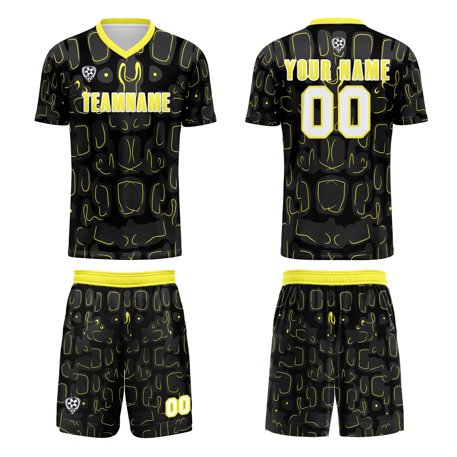 Custom Black Yellow Jerseys for Men Women Personalized Soccer Uniforms for Adult and Kid enthsush