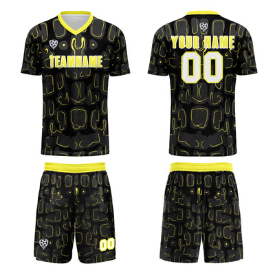 Custom Black Yellow Jerseys for Men Women Personalized Soccer Uniforms for Adult and Kid enthsush