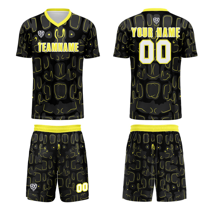 Custom Black Yellow Jerseys for Men Women Personalized Soccer Uniforms for Adult and Kid