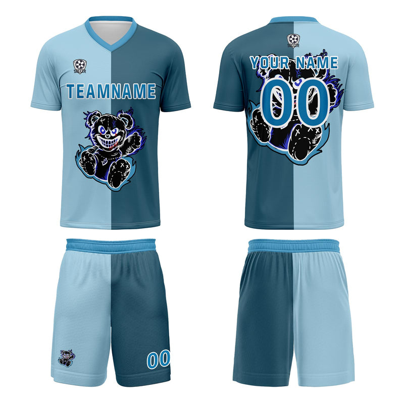 Custom Light Blue Dark Blue Jerseys for Men Women Personalized Soccer Uniforms for Adult and Kid