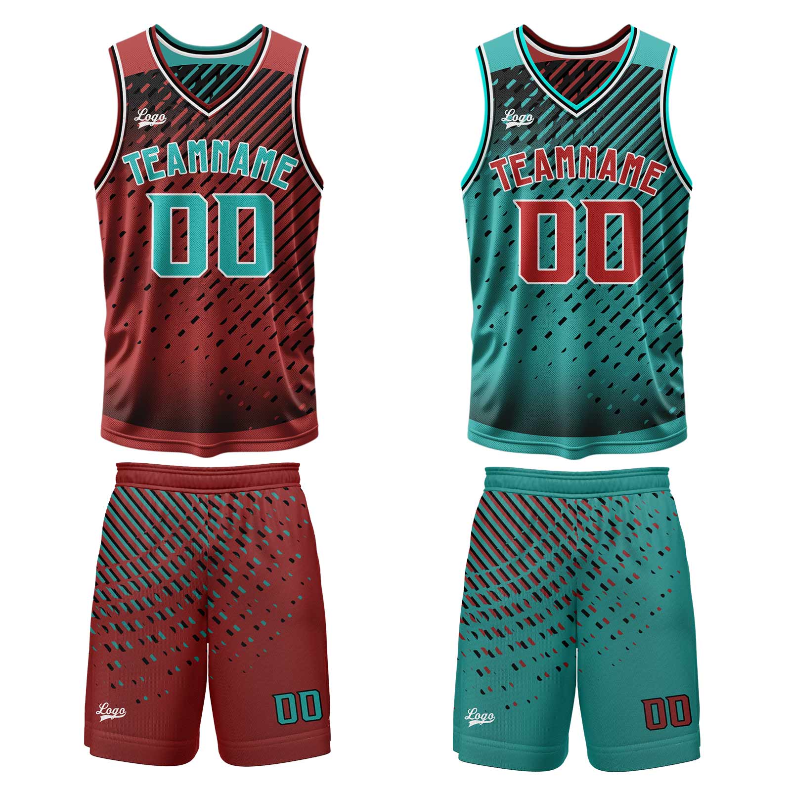 Custom Cyan Red Reversible Basketball Suit for Adults and Kids Personalized Jersey enthsush