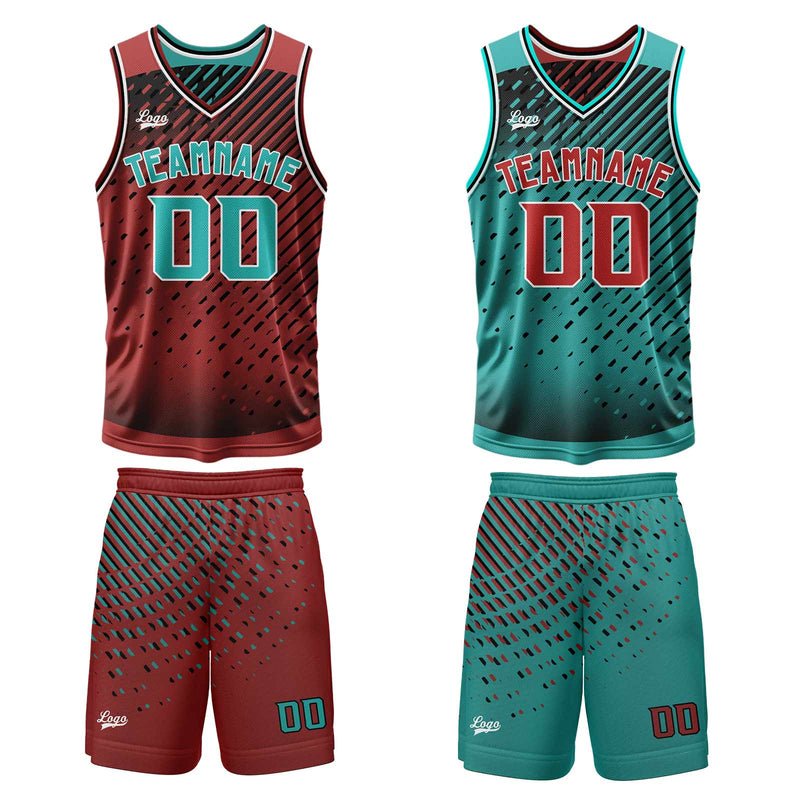 Custom Cyan Red Reversible Basketball Suit for Adults and Kids Personalized Jersey