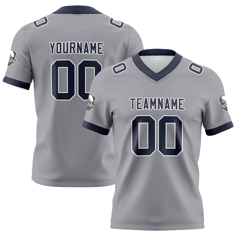 Custom Gray Navy Football Jersey Personalized Football Shirts for Men Women  Printed Team Name Number Logo