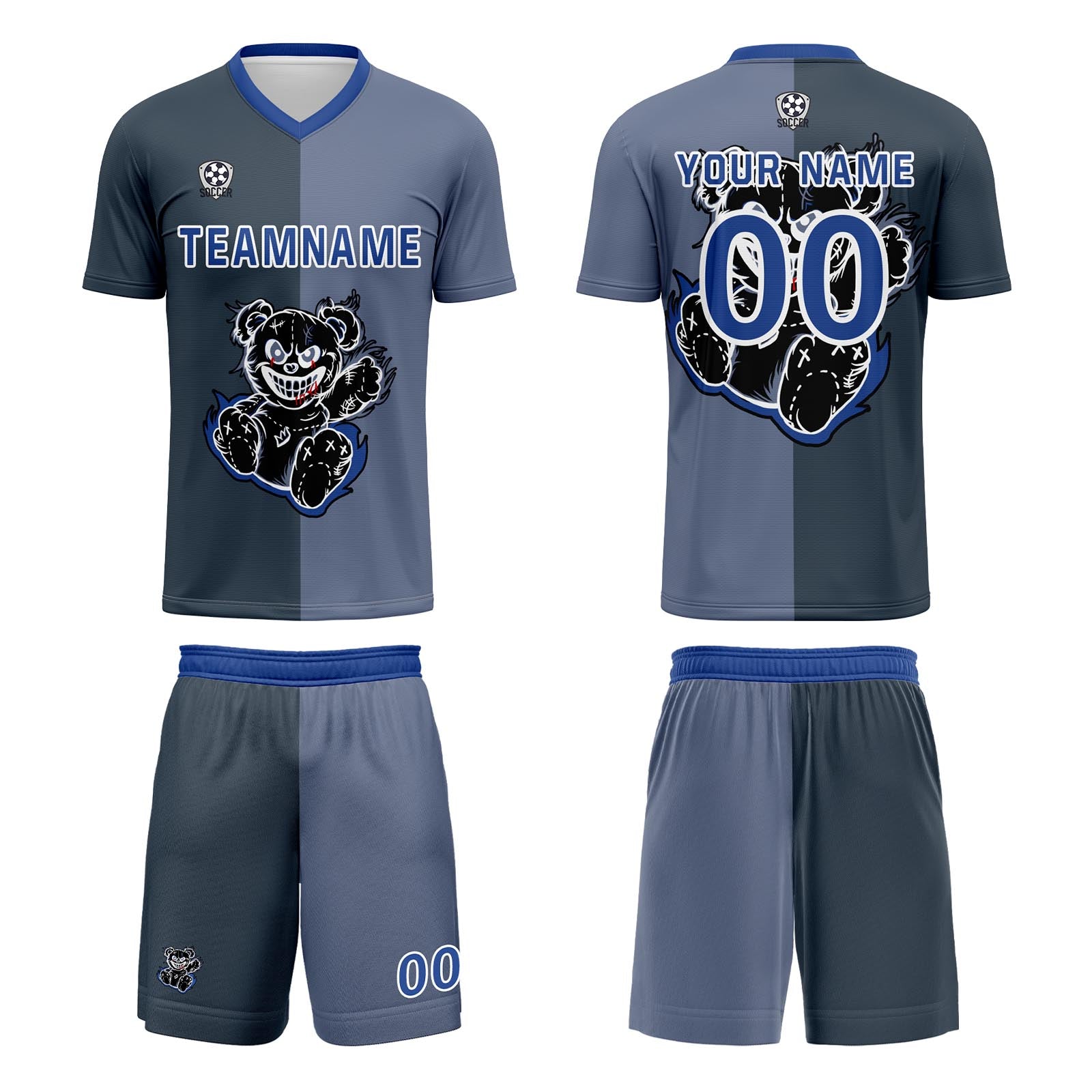 Custom Gray Blue Jerseys for Men Women Personalized Soccer Uniforms for Adult and Kid enthsush