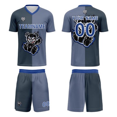 Custom Gray Blue Jerseys for Men Women Personalized Soccer Uniforms for Adult and Kid enthsush