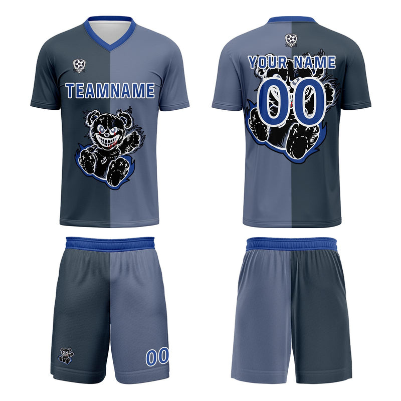 Custom Gray Blue Jerseys for Men Women Personalized Soccer Uniforms for Adult and Kid