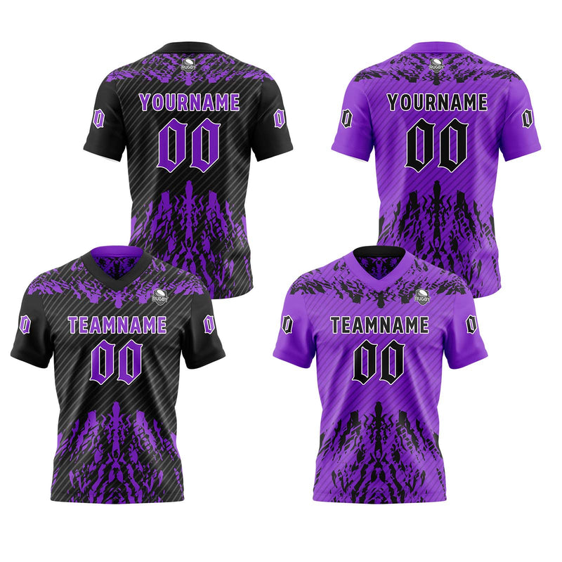 Custom Black Purple Football Jersey Personalized Gradient Football Shirts for Men Printed Team Name Number Logo