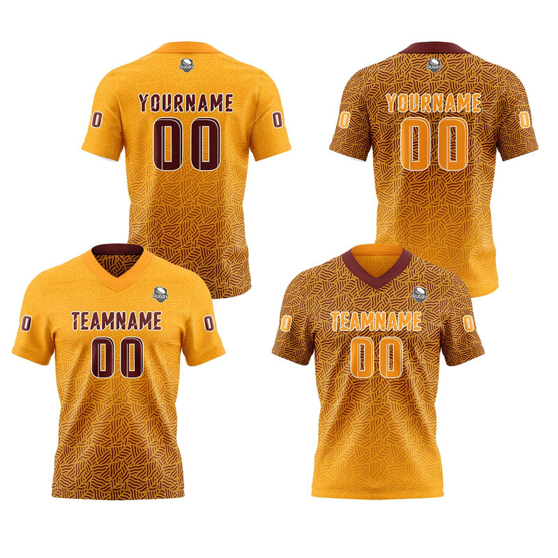 Custom Brown Yellow Football Jersey Personalized Gradient Football Shirts for Men Printed Team Name Number Logo