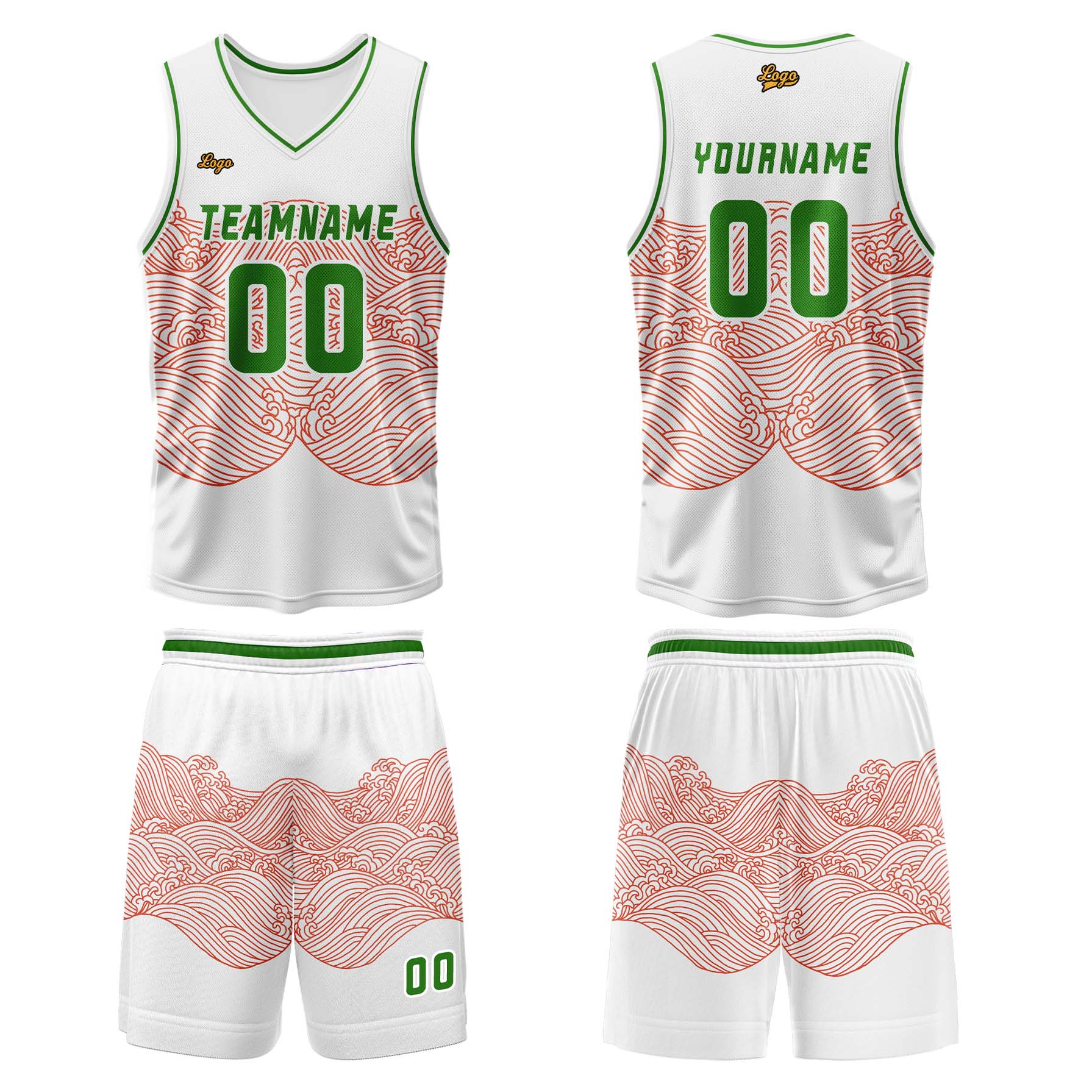 Custom White Red Green Basketball Jersey Uniform Suit Printed Your Logo Name Number enthsush