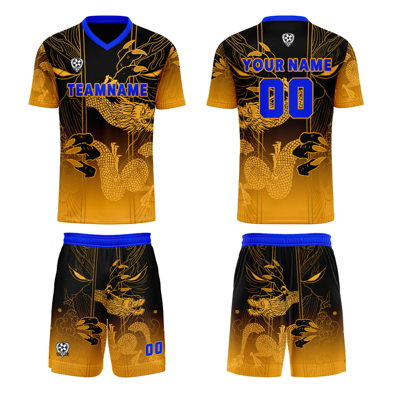 Custom Yellow Blue Jerseys for Men Women Personalized Soccer Uniforms for Adult and Kid
