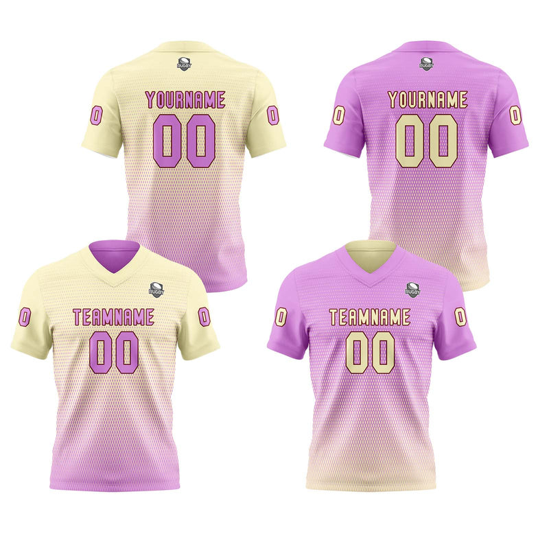 Custom Cream Pastel Purple Reversible Football Jersey Personalized Gradient Football Shirts for Men Printed Team Name Number Logo