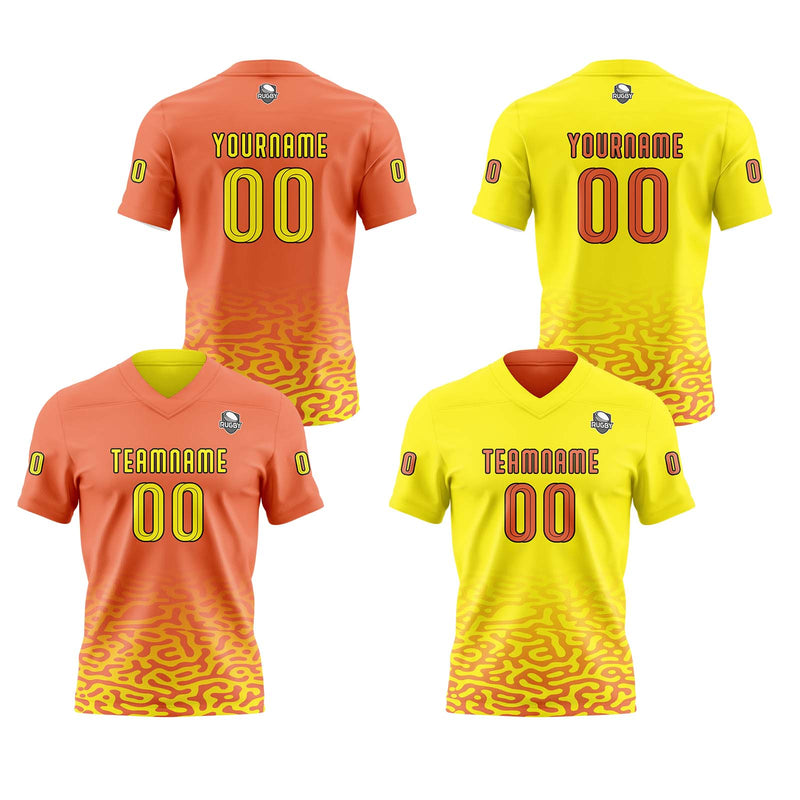 Custom Orange Yellow Football Jersey Personalized Gradient Football Shirts for Men Printed Team Name Number Logo