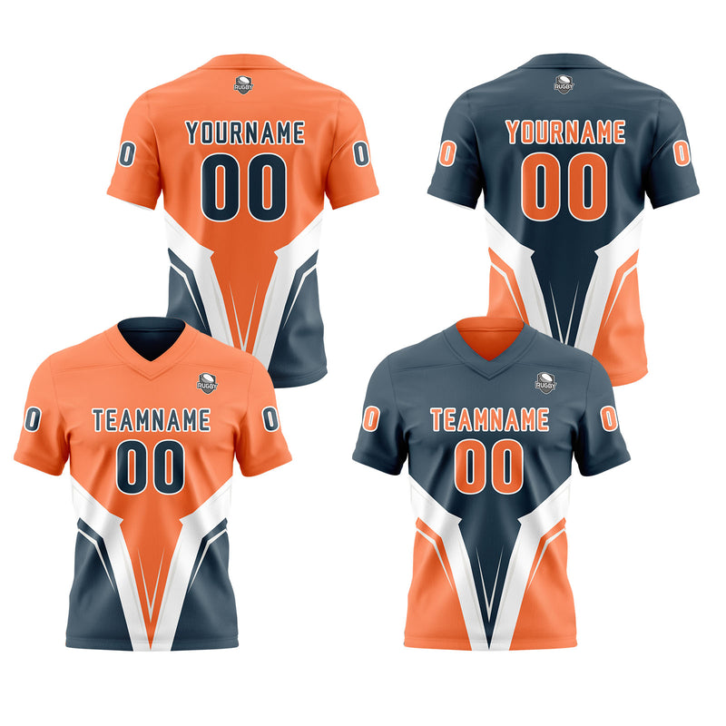 Custom Vibrant Orange Navy Blue Football Jersey Personalized Gradient Football Shirts for Men Printed Team Name Number Logo