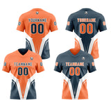 Custom Vibrant Orange Navy Blue Football Jersey Personalized Gradient Football Shirts for Men Printed Team Name Number Logo