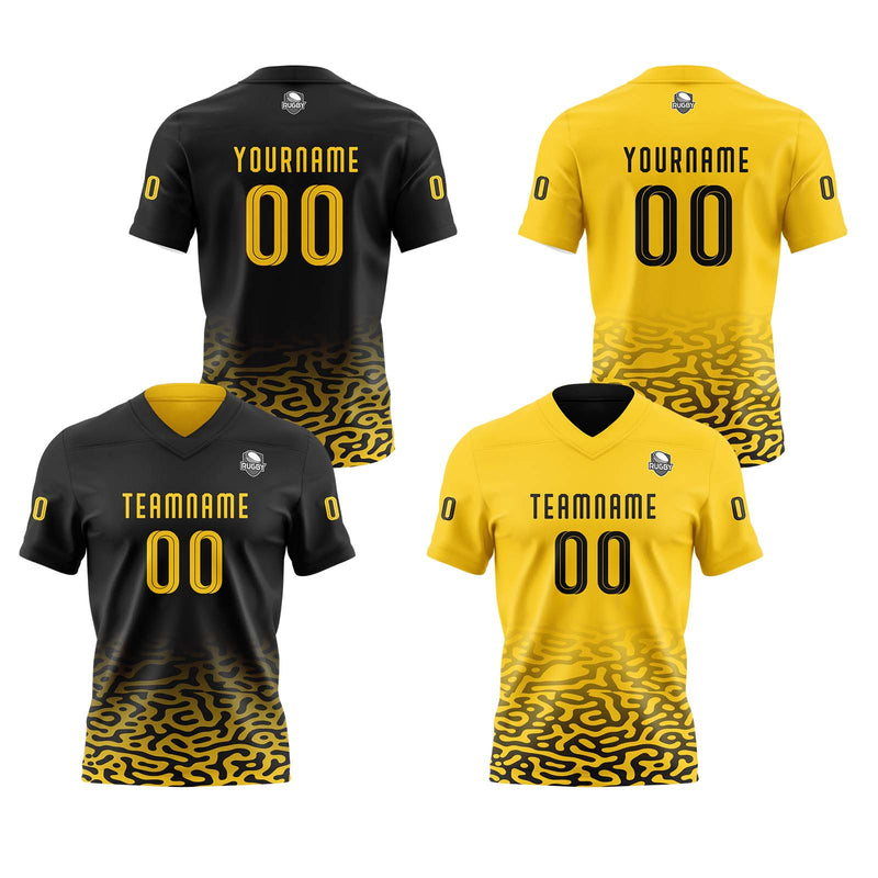 Custom Black Yellow Football Jersey Personalized Gradient Football Shirts for Men Printed Team Name Number Logo