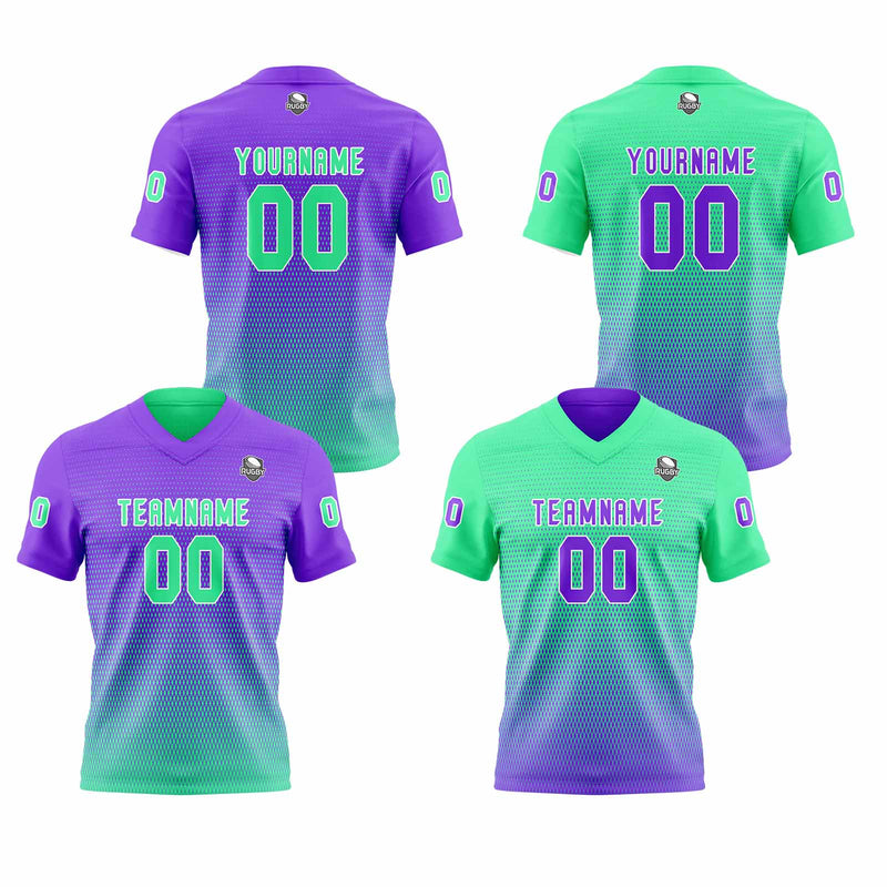 Custom Purple Green Reversible Football Jersey Personalized Gradient Football Shirts for Men Printed Team Name Number Logo