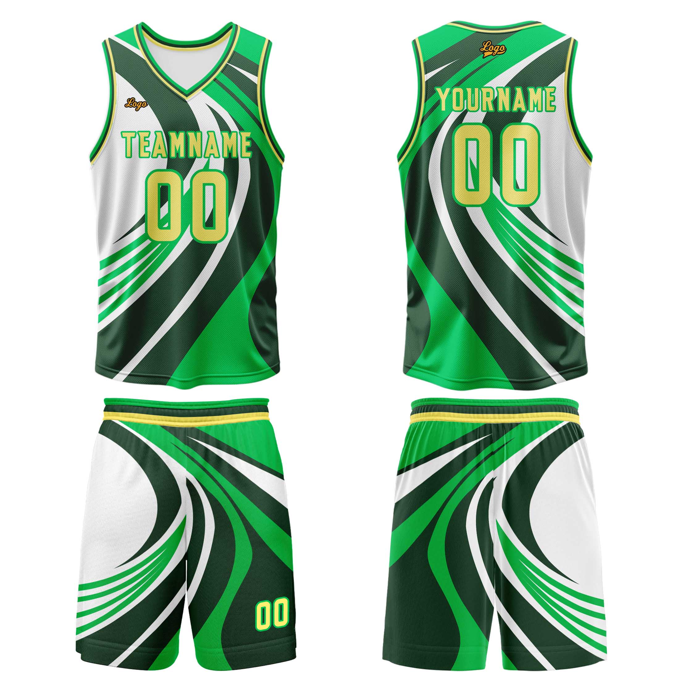 Custom Green Yellow Basketball Jersey Uniform Suit Printed Your Logo Name Number enthsush