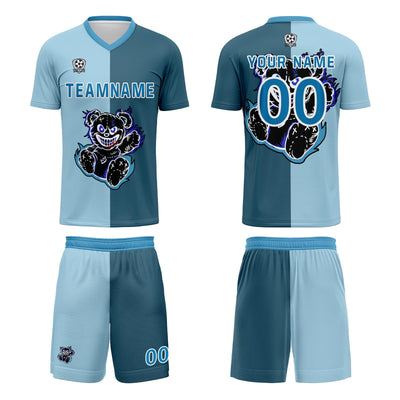 Custom Light Blue Dark Blue Jerseys for Men Women Personalized Soccer Uniforms for Adult and Kid enthsush