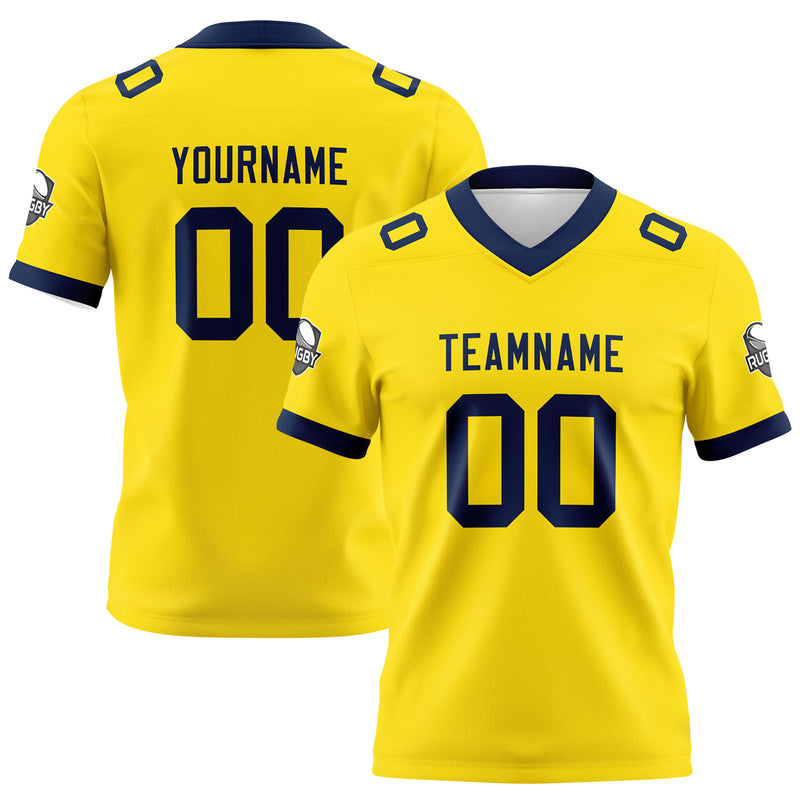 Custom Yellow Navy Football Jersey Personalized Football Shirts for Men Women  Printed Team Name Number Logo