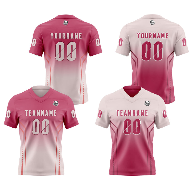 Custom Rose Pink Light Pink Reversible Football Jersey Personalized Gradient Football Shirts for Men Printed Team Name Number Logo