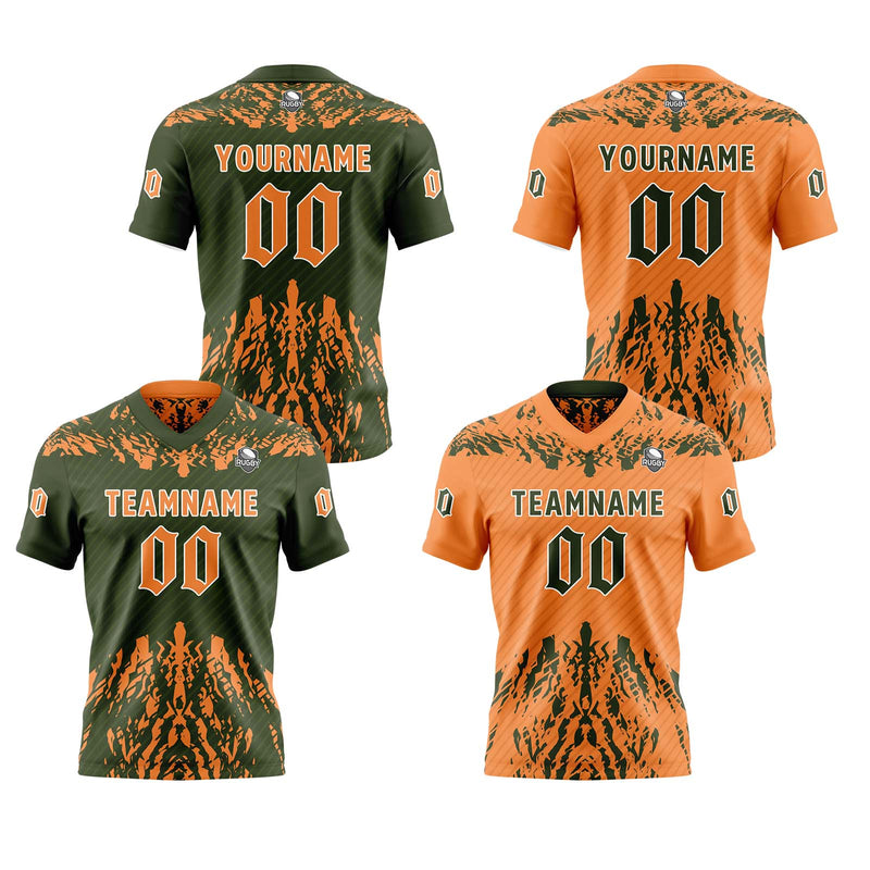 Custom Olive Green Orange Football Jersey Personalized Gradient Football Shirts for Men Printed Team Name Number Logo