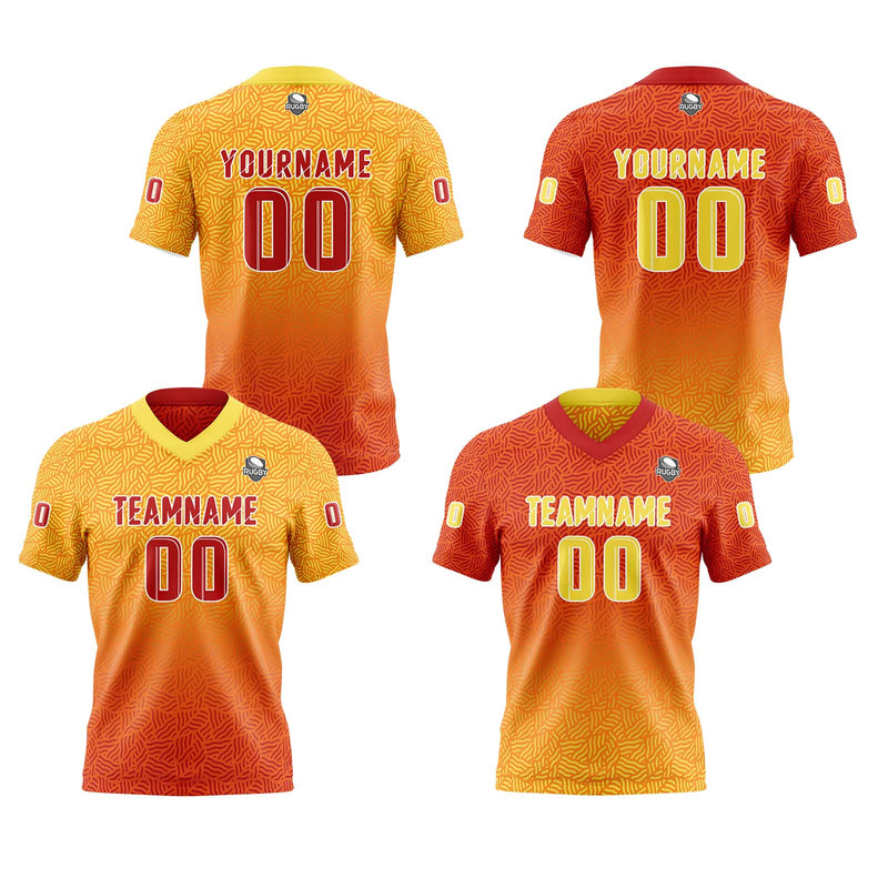 Custom Red Yellow Football Jersey Personalized Gradient Football Shirts for Men Printed Team Name Number Logo